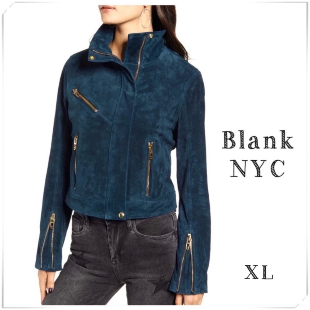 Blank Nyc Genuine Suede Moto Jacket Galactic Teal Green With Gold Zipper Size Xl